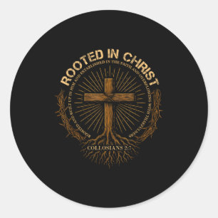 In Christus Gewortelde T-shirt, Jezus T-shirt, Vin Ronde Sticker