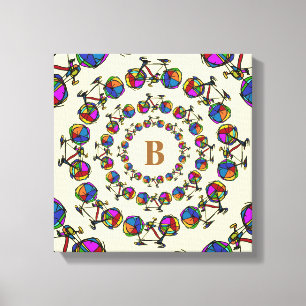 in cirkels kleurfietsen mandala initiaal canvas afdruk
