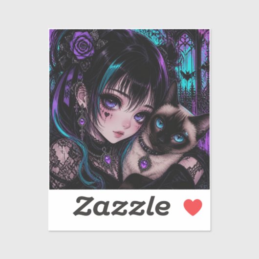 In Contact | Anime Meisje & Kat Sticker (Vel)