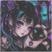 In Contact | Anime Meisje & Kat Sticker (Voorkant)