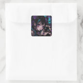 In Contact | Anime Meisje & Kat Vierkante Sticker (Tas)