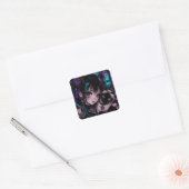 In Contact | Anime Meisje & Kat Vierkante Sticker (Envelop)