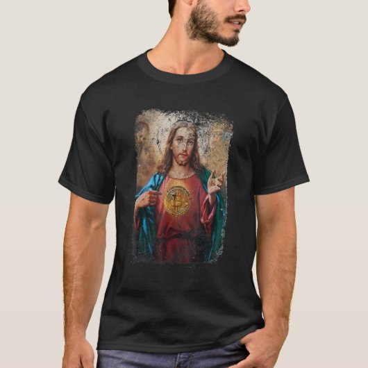 In Crypto vertrouwen we op Jesus Bitcoin BTC Hold  T-shirt (Voorkant)
