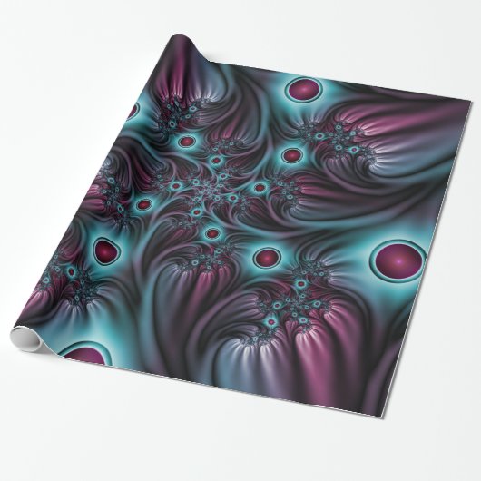 In de Abstracte fractale diepte van de Blauw Roze Cadeaupapier (Uitgerold)