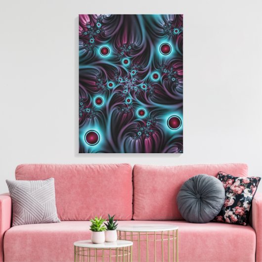In de Abstracte fractale diepte van de Blauw Roze Canvas Afdruk (Insitu (Woonkamer))