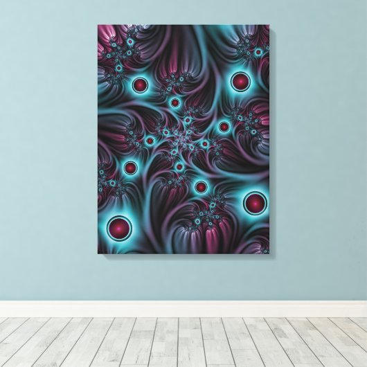 In de Abstracte fractale diepte van de Blauw Roze Canvas Afdruk (Insitu (Houten vloer))