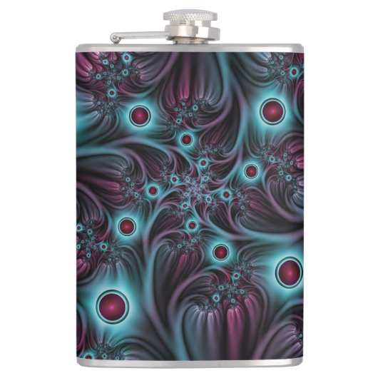 In de Abstracte fractale diepte van de Blauw Roze Heupfles (Voorkant)