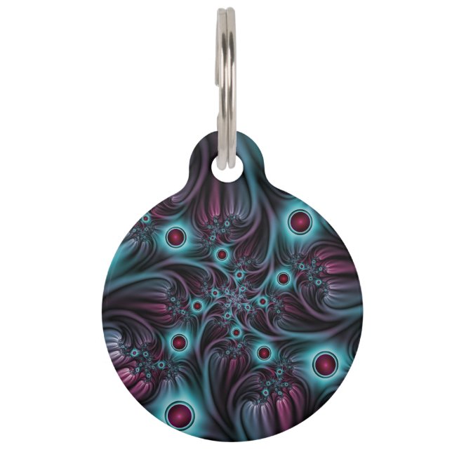 In de Abstracte fractale diepte van de Blauw Roze Huisdierpenning (Voorkant)