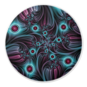 In de Abstracte fractale diepte van de Blauw Roze Keramische Knop
