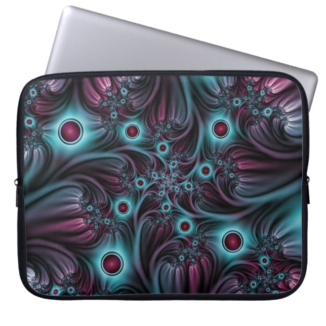 In de Abstracte fractale diepte van de Blauw Roze Laptop Sleeve (Voorkant)