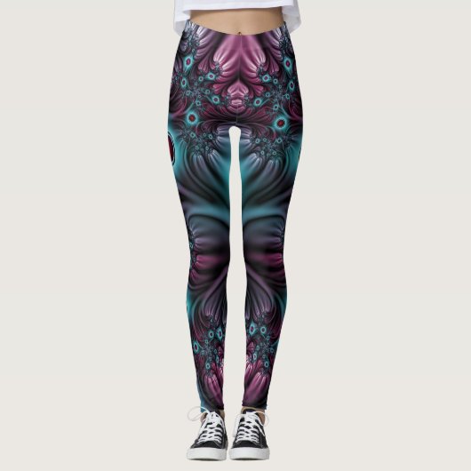 In de Abstracte fractale diepte van de Blauw Roze Leggings (Voorkant)
