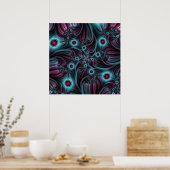 In de Abstracte fractale diepte van de Blauw Roze Poster (Keuken)