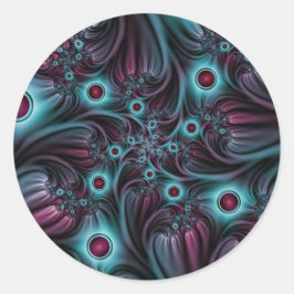 In de Abstracte fractale diepte van de Blauw Roze Ronde Sticker