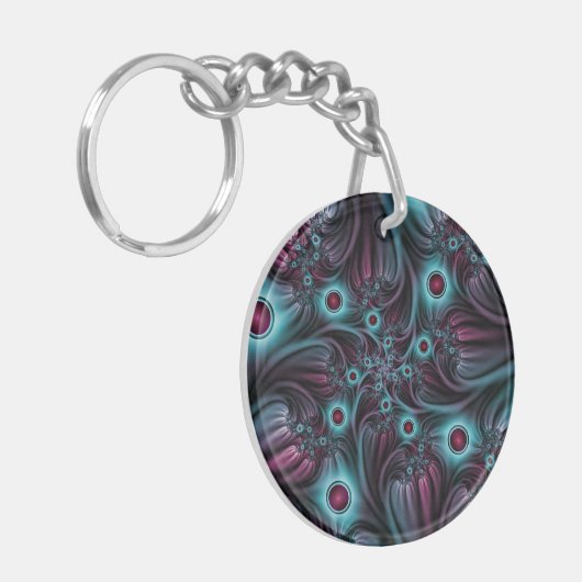 In de Abstracte fractale diepte van de Blauw Roze Sleutelhanger (Voorkant Links)