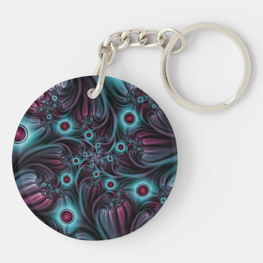 In de Abstracte fractale diepte van de Blauw Roze Sleutelhanger (Achterkant)
