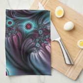 In de Abstracte fractale diepte van de Blauw Roze Theedoek (Quarter Fold)