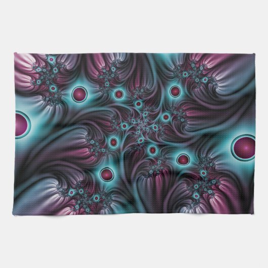 In de Abstracte fractale diepte van de Blauw Roze Theedoek (Horizontaal)