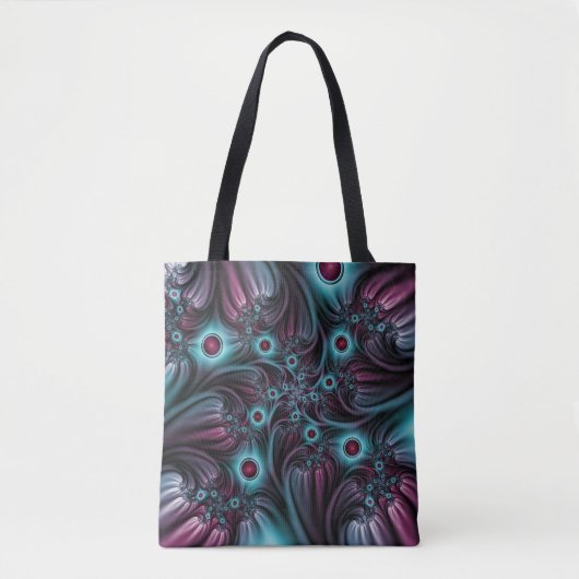 In de Abstracte fractale diepte van de Blauw Roze Tote Bag (Voorkant)