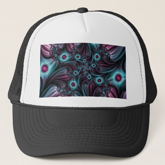 In de Abstracte fractale diepte van de Blauw Roze Trucker Pet (Voorkant)