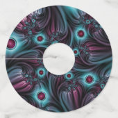 In de Abstracte fractale diepte van de Blauw Roze Wijnglaslabel (Voorkant)