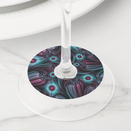 In de Abstracte fractale diepte van de Blauw Roze Wijnglaslabel (Dichtbij)