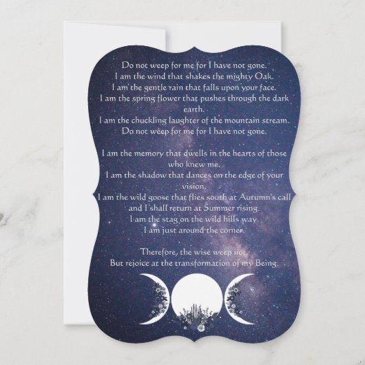 In de armen van de godin Pagan Funeral Kaart (Achterkant)