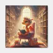 In de Bibliotheek - Oranje Drakenmagneet Magneet (Voorkant)