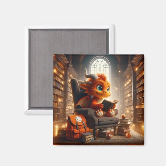 In de Bibliotheek - Oranje Drakenmagneet Magneet (Voorkant / Achterkant)