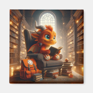 In de Bibliotheek - Oranje Drakenmagneet Magneet
