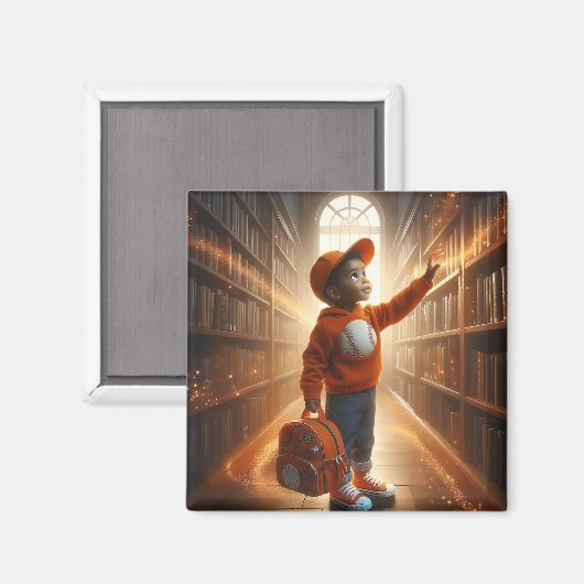 In de bibliotheek - Oranje magneet (Voorkant / Achterkant)