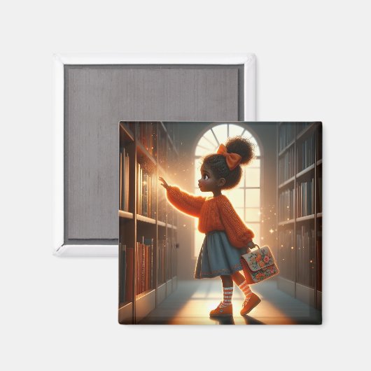 In de bibliotheek - Oranje magneet (Voorkant / Achterkant)