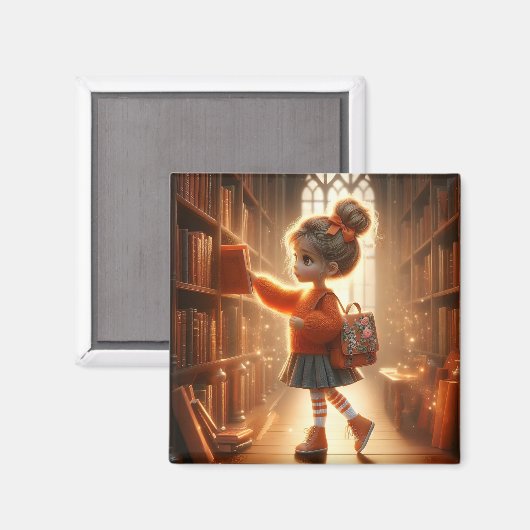 In de bibliotheek - Oranje magneet (Voorkant / Achterkant)
