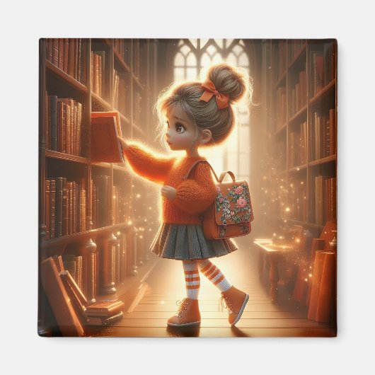 In de bibliotheek - Oranje magneet (Voorkant)