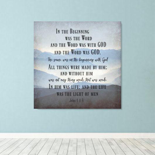 In de Bijbelversie van KJV begin Canvas Afdruk (Insitu (Houten vloer))