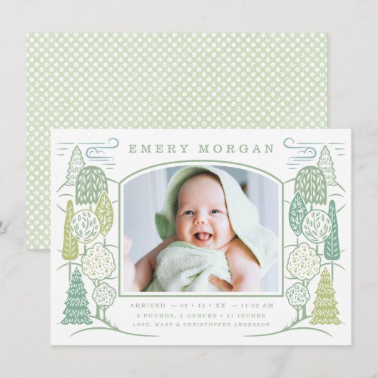 In de boom Top geboorte aankondiging groen (Voorkant / Achterkant)