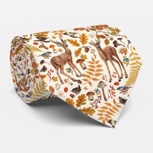 In de bossen/Herfstherten op gebroken wit Stropdas (Opgerold)