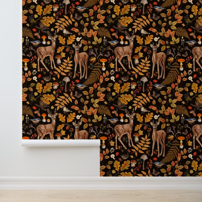 In de bossen / Herfstherten op zwart Behang (Applicatie)