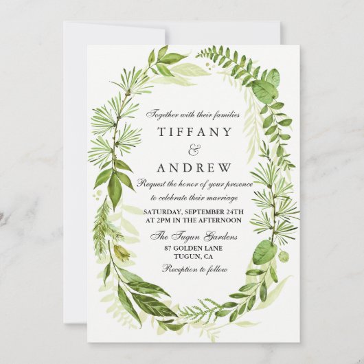 In de Bossen is de lef Wreath Wedding Invite Kaart (Voorkant)
