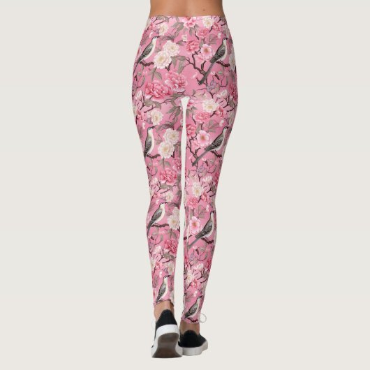 In de Cherry Blossoms Roze Chinoiserie Leggings (Achterkant)