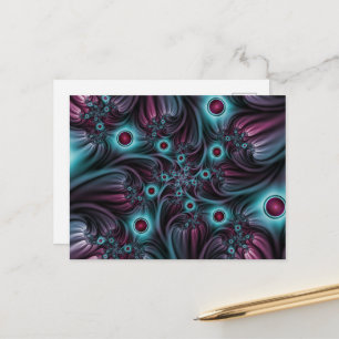 In de diepte blauw roze abstracte fractale kunst briefkaart