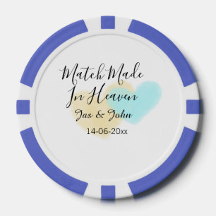 In de hemel gemaakt blauwe gele pastel hart naam poker chips