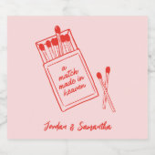 In de hemel gemaakte match roze & rood retro sparkling wijnetiket (Enkel label)