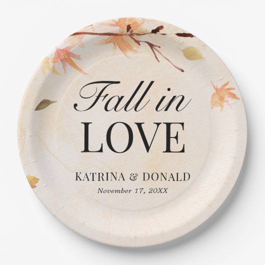 In de herfst is Herfst verliefd op het huwelijk Papieren Bordje (Voorkant)
