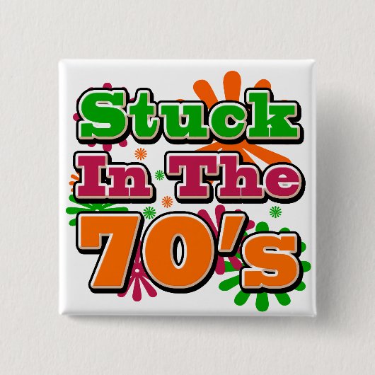 In de jaren '70. vierkante button 5,1 cm (Voorkant)