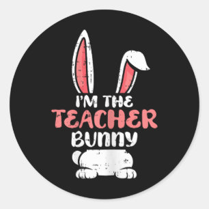 In de leraar Bunny Easter Egg Hunting Spring Wom Ronde Sticker