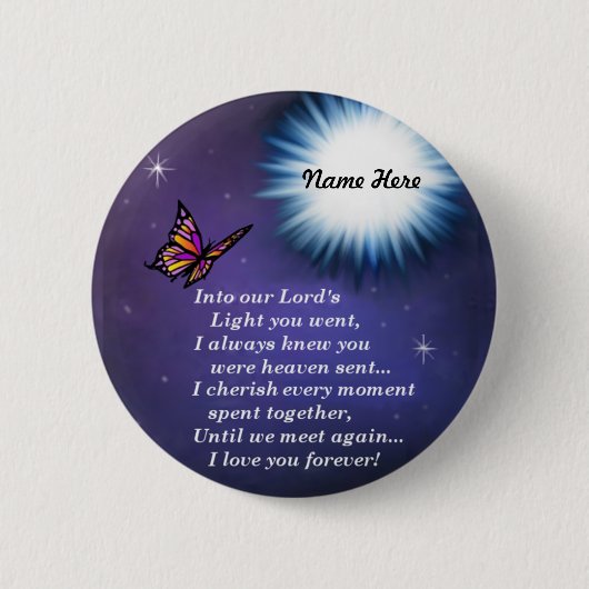 in de lichte vlinder ronde button 5,7 cm (Voorkant)