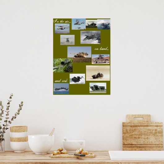 In de lucht op het land en per zee poster (Keuken)