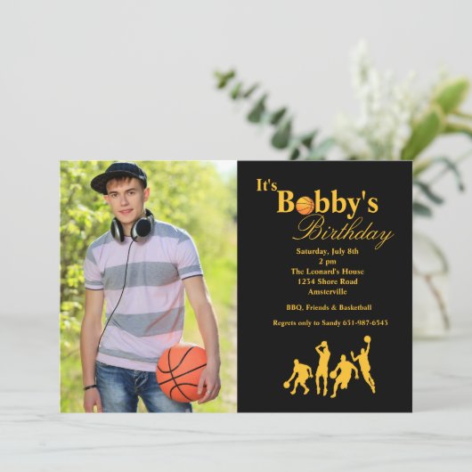 In de naam Photo Basketball Invitation Kaart (Staand voorkant)