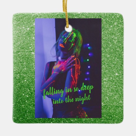 In de nachtgroene faux Glitter Ceramic Orname Keramisch Ornament (Voorkant)