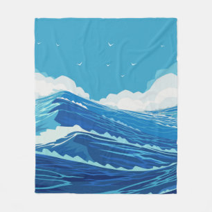 In de oceaan. Mooie grote zeeen golven en blauw Fleece Deken